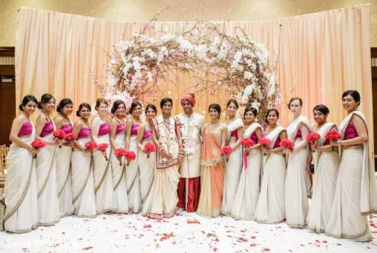 Bridal Party & Couple Portrait Under Floral Arch